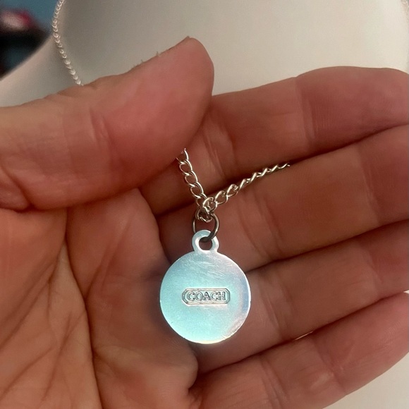 Coach Yellow Enamel Round Signature Pendant .925 Sterling Silver Necklace - Picture 5 of 5